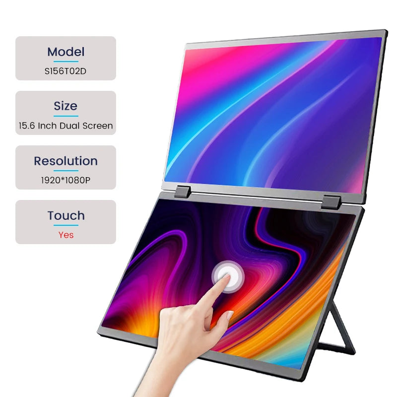 15.6 Inch Dual Touch Screen Portable Monitor 1080P FHD with 360° Flip External Screen for PC Laptop Mac Phone Xbox PS4/5 Switch